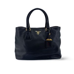 Prada Convertible Top Handle Satchel Vitello Daino Black Calfskin Handbag